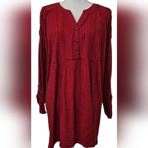 Gloria Vanderbilt Tab Sleeve Tunic SZ 2X Dark Red